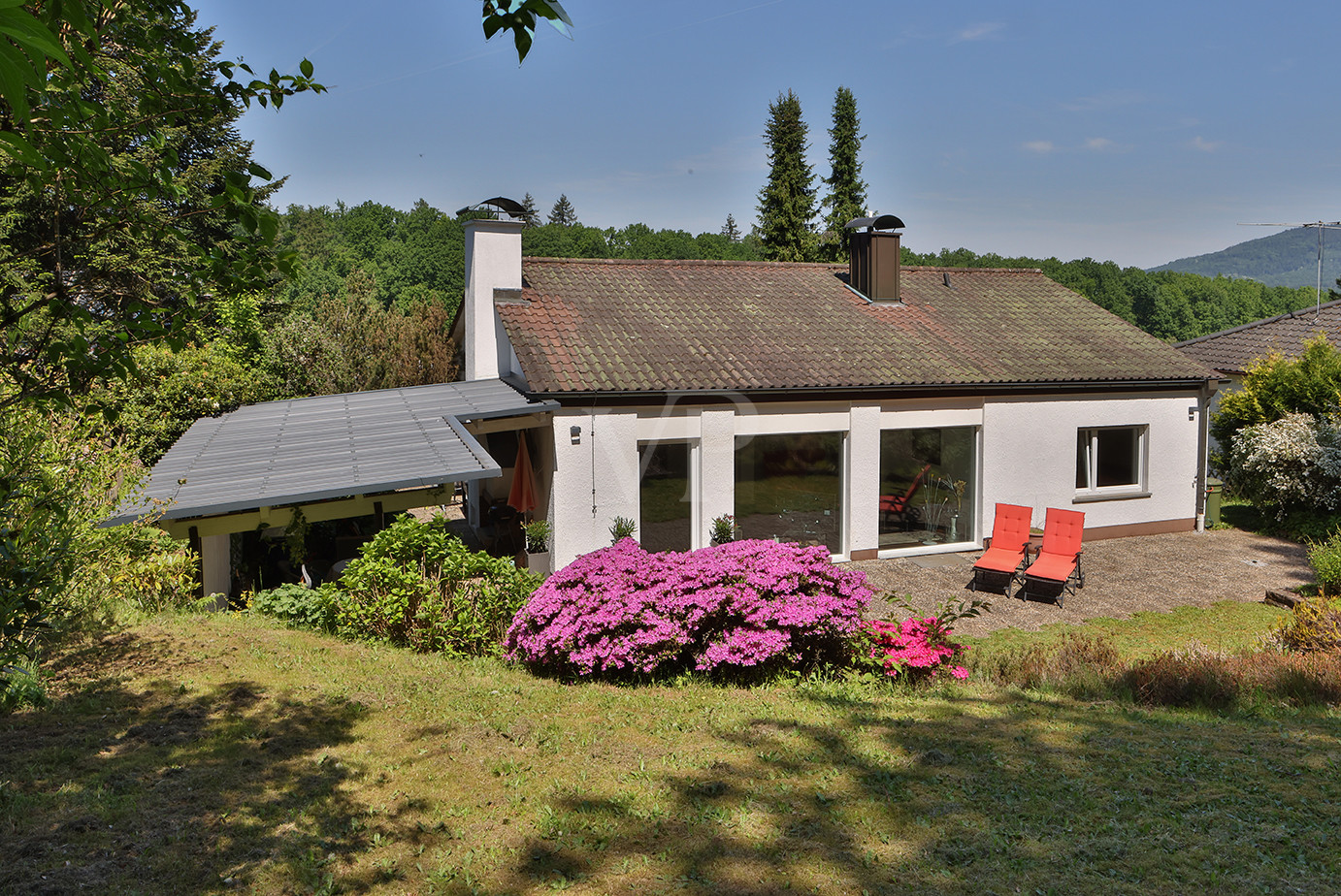 Blick aus Garten auf Rückseite des Hause