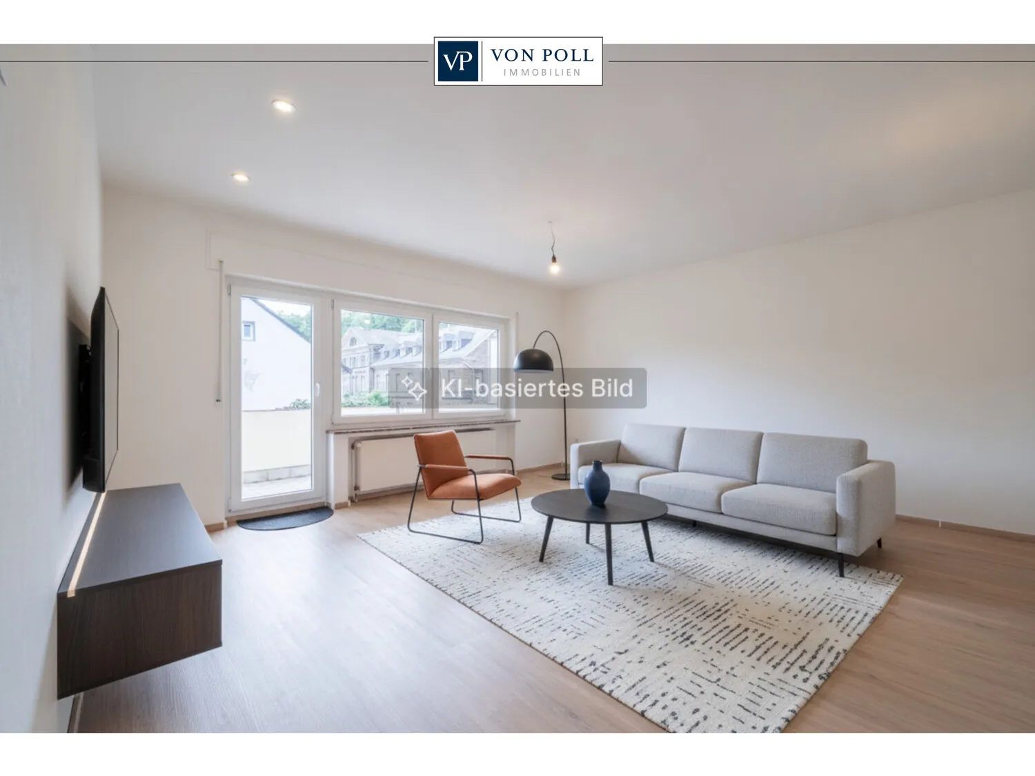 Wohnzimmer KI möbliert
