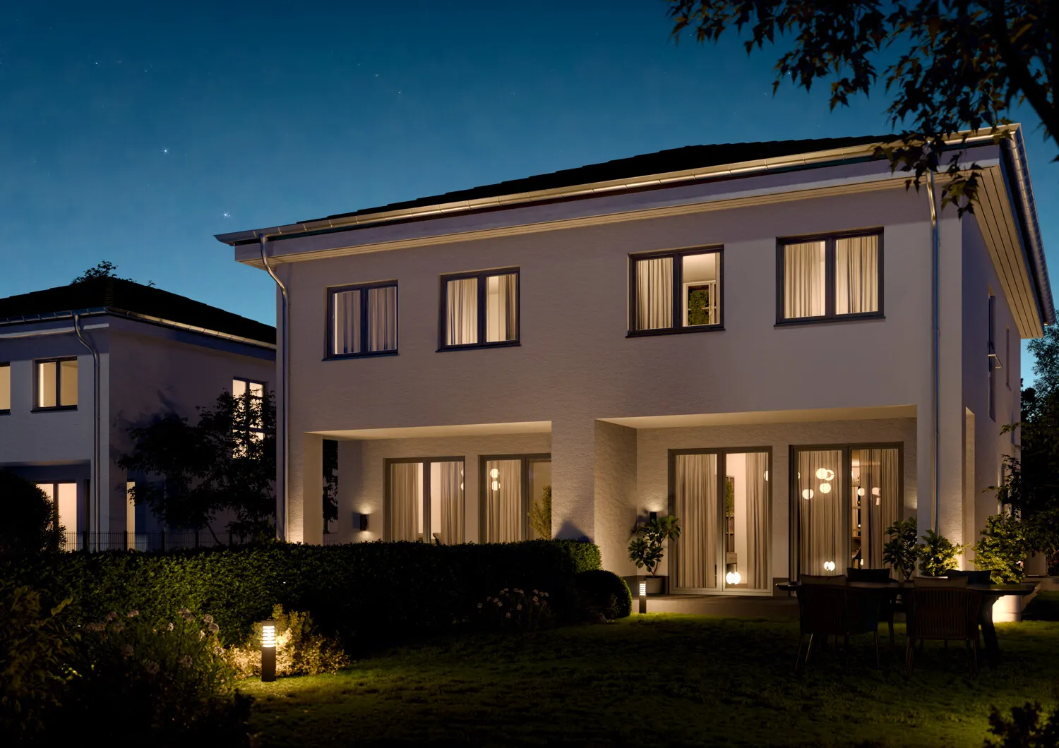 Visuelle Hausansicht bei Nacht