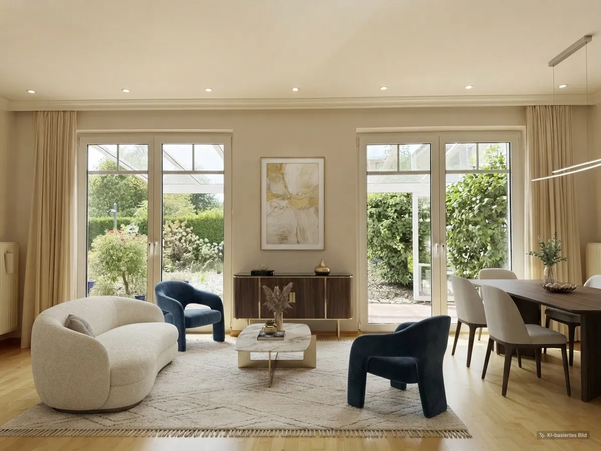 KI Wohnzimmer mit Blick in den Garten