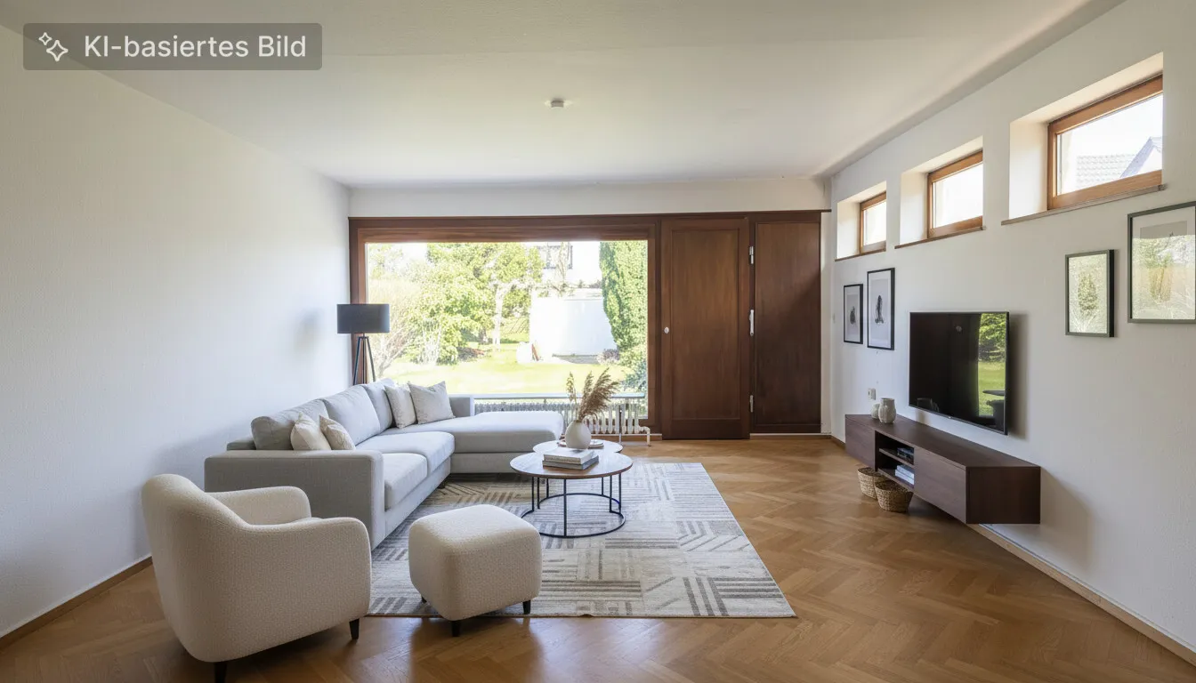 Wohnzimmer KI möbliert