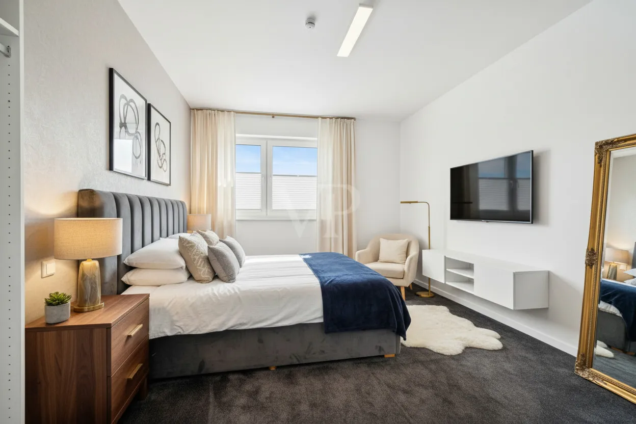 Schlafzimmer mit Ankleide KI-Staging