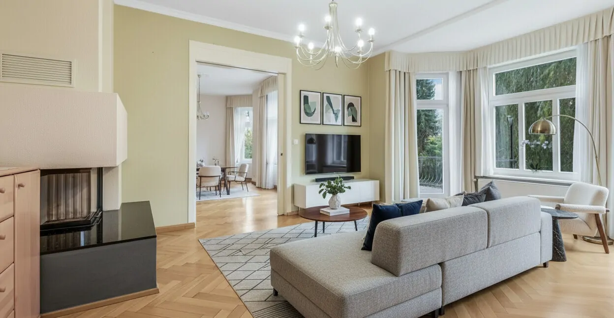 Wohnbereich EG - Möblierungsidee (KI)