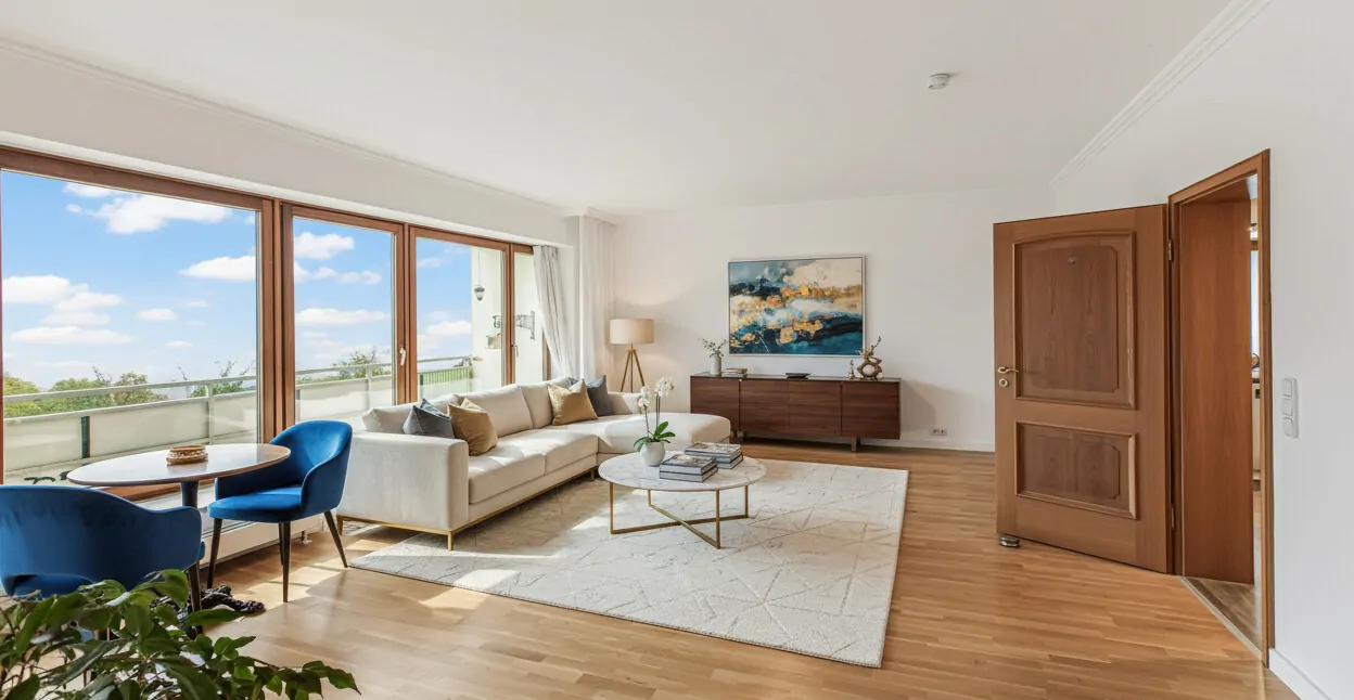 .Wohnzimmer mit Balkon KI