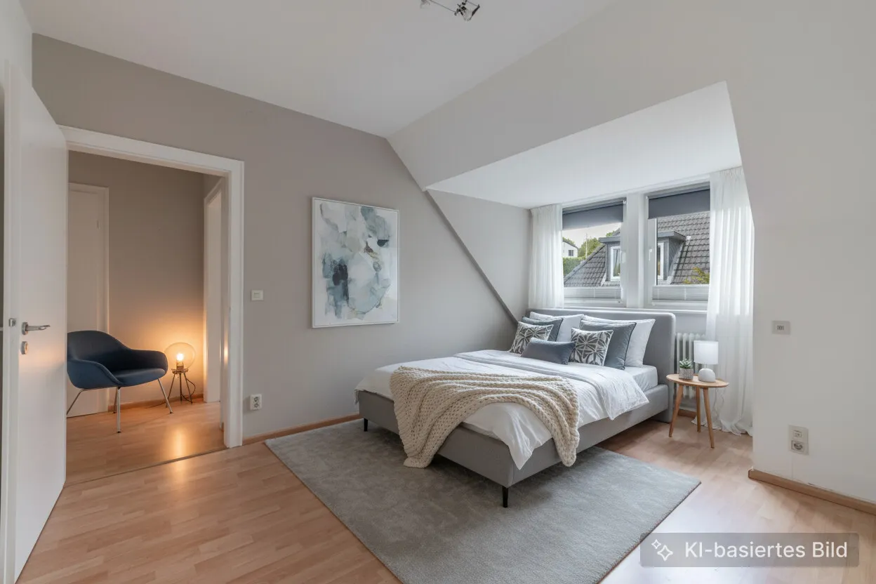 Schlafzimmer DG-Wohnung - Einrichtungsidee (KI)