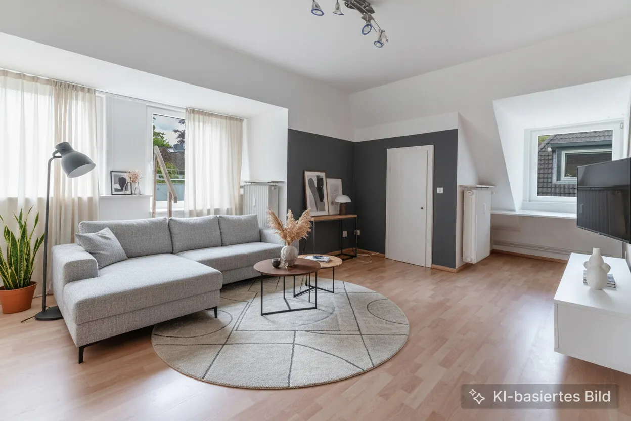 Wohnzimmer DG-Wohnung - Einrichtungsidee (KI)