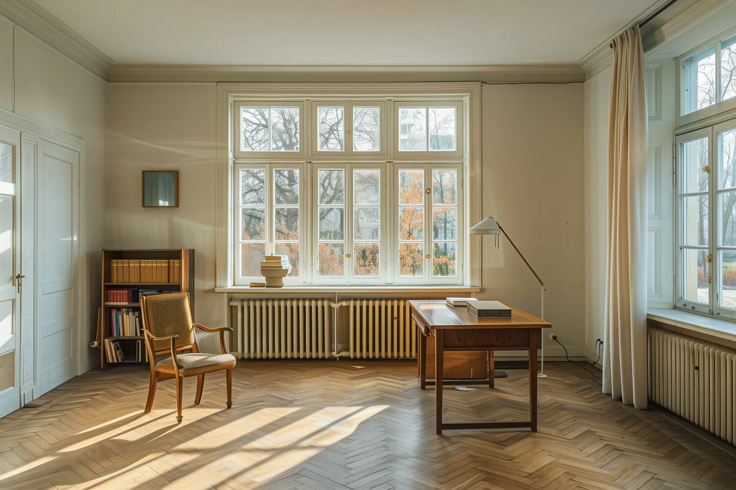 Stilvolles Arbeitszimmer mit Blick ins Grüne Raumbeispiel