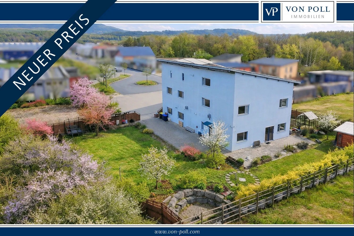 Duplex-Wohnung + Betriebsgebäude 
Terrasse + Garten, Blick in das Naturschutzgebiet