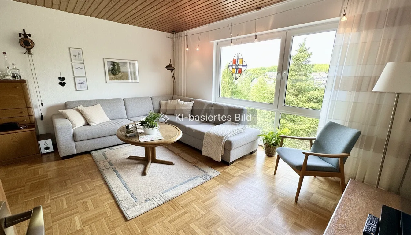 Wohnzimmer mit Blick ins Grüne Neu