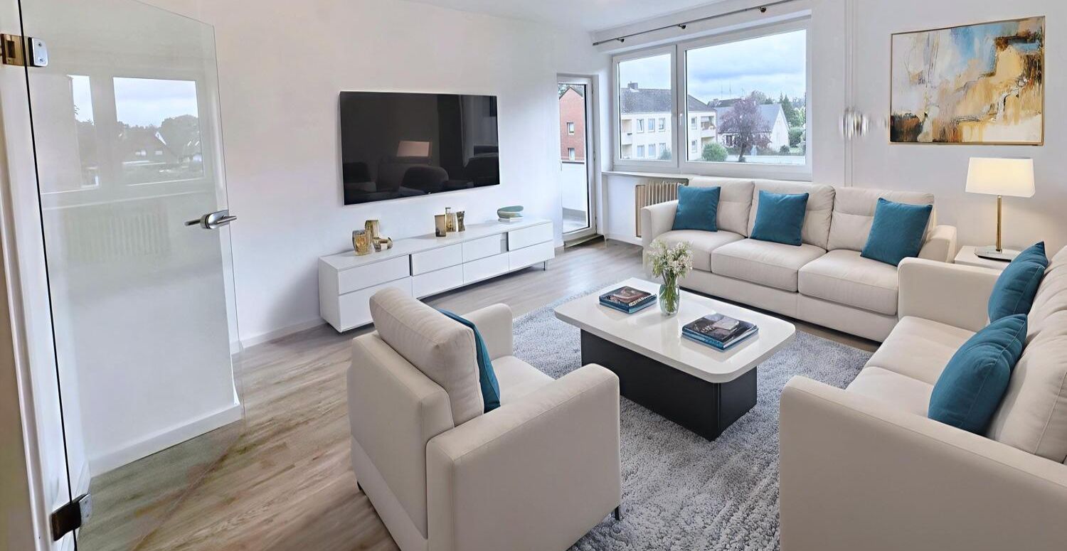 Wohnzimmer möbliert Balken