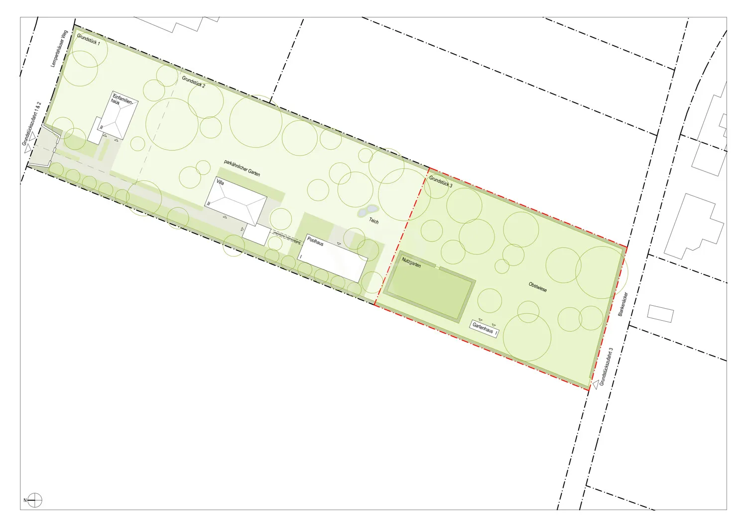 Lageplan gesamtes Anwesen mit Markierung des Grundstücks