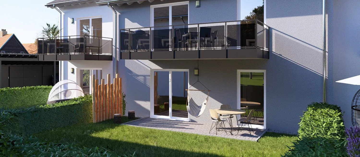 Nachhaltige und energieeffiziente 2-Zimmer Neubauwohnung mit gehobener Ausstattung, Balkon und 2 Carportstellplätzen