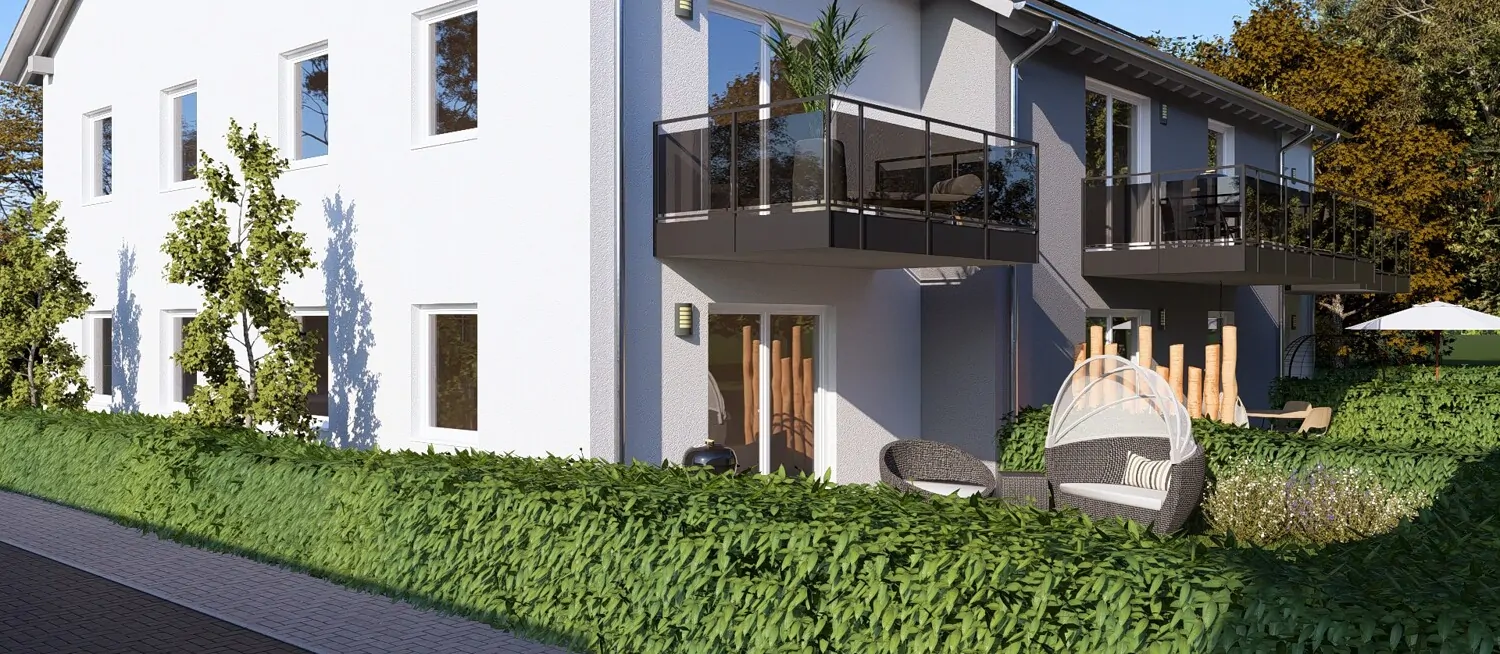 Nachhaltige und energieeffiziente 2-Zimmer Neubauwohnung mit gehobener Ausstattung, Garten und 2 Carportstellplätzen