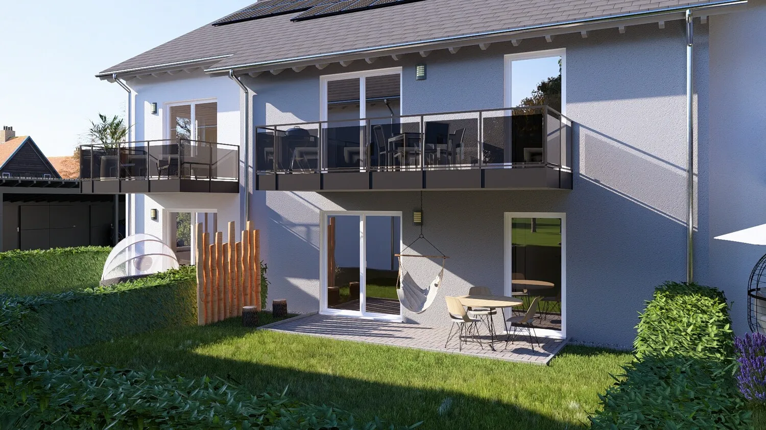 Nachhaltige und energieeffiziente 2-Zimmer Neubauwohnung mit gehobener Ausstattung, Garten und 2 Carportstellplätzen