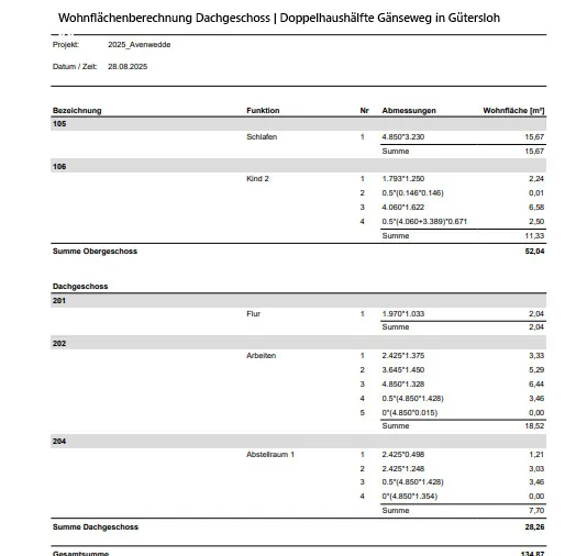 2 DG Wohnflächenberechnung DHH Gänseweg -