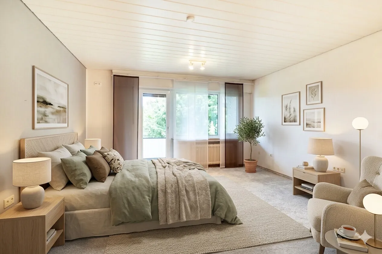 Schlafzimmer mit Balkonzugang - KI generiert