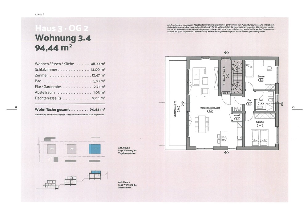 Haus-3, OG-2, Whg-3.4, Wfl. ca. 94.44m², Dachterrasse ca. 20,28m²