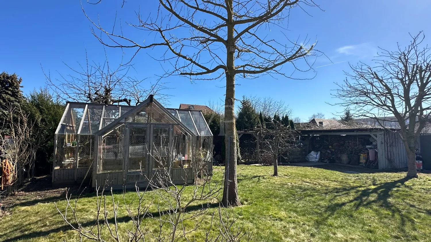 Garten mit Gewächshaus