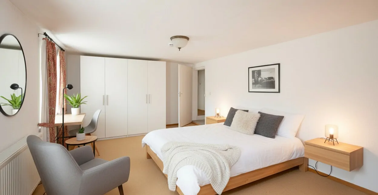 Einrichtungsbeispiel Schlafzimmer, KI-generiert