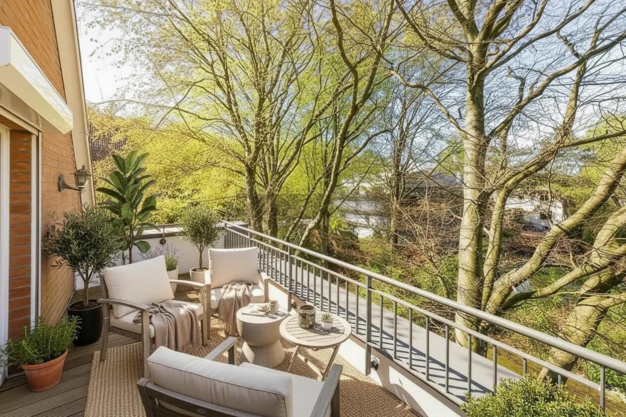 Sonniger Balkon möbliert