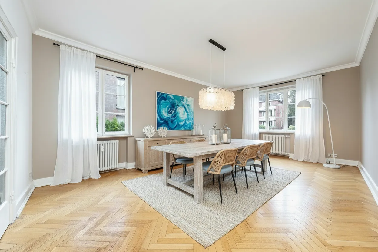 Lichtdurchflutetes Esszimmer, Vorderzimmer