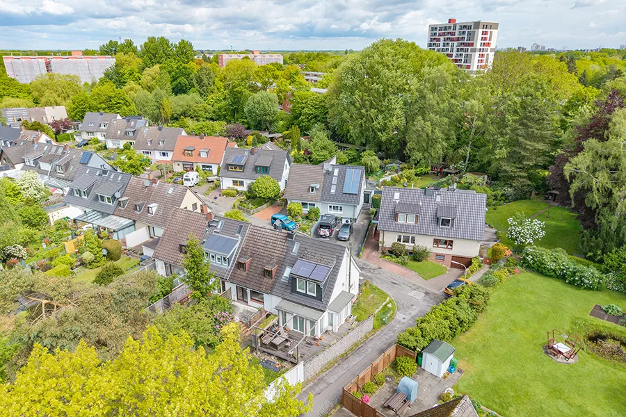 Vogelperspektive auf dieses hübsche Wohnviertel