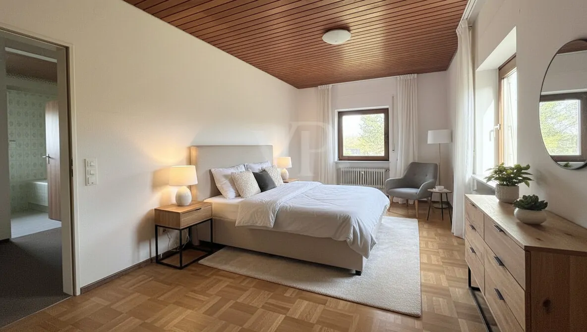 Schlafzimmer OG mit KI möbliert