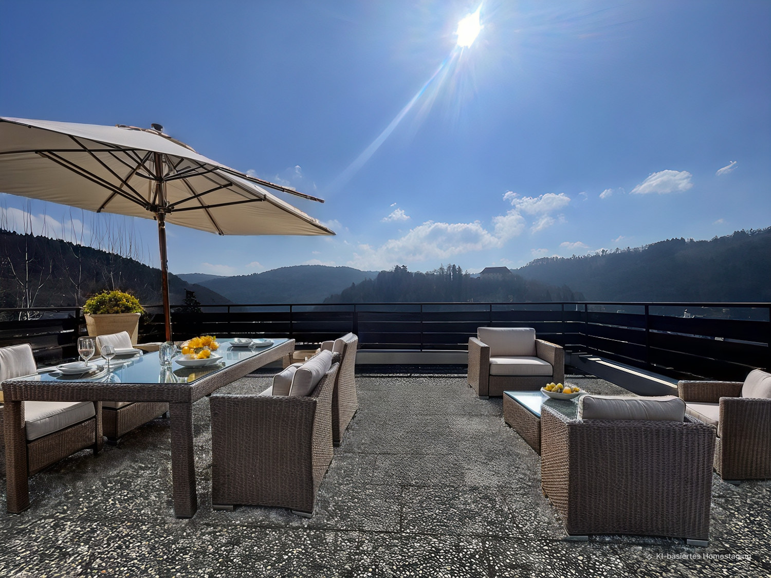 Dachterrasse mit Schlossblick KI
