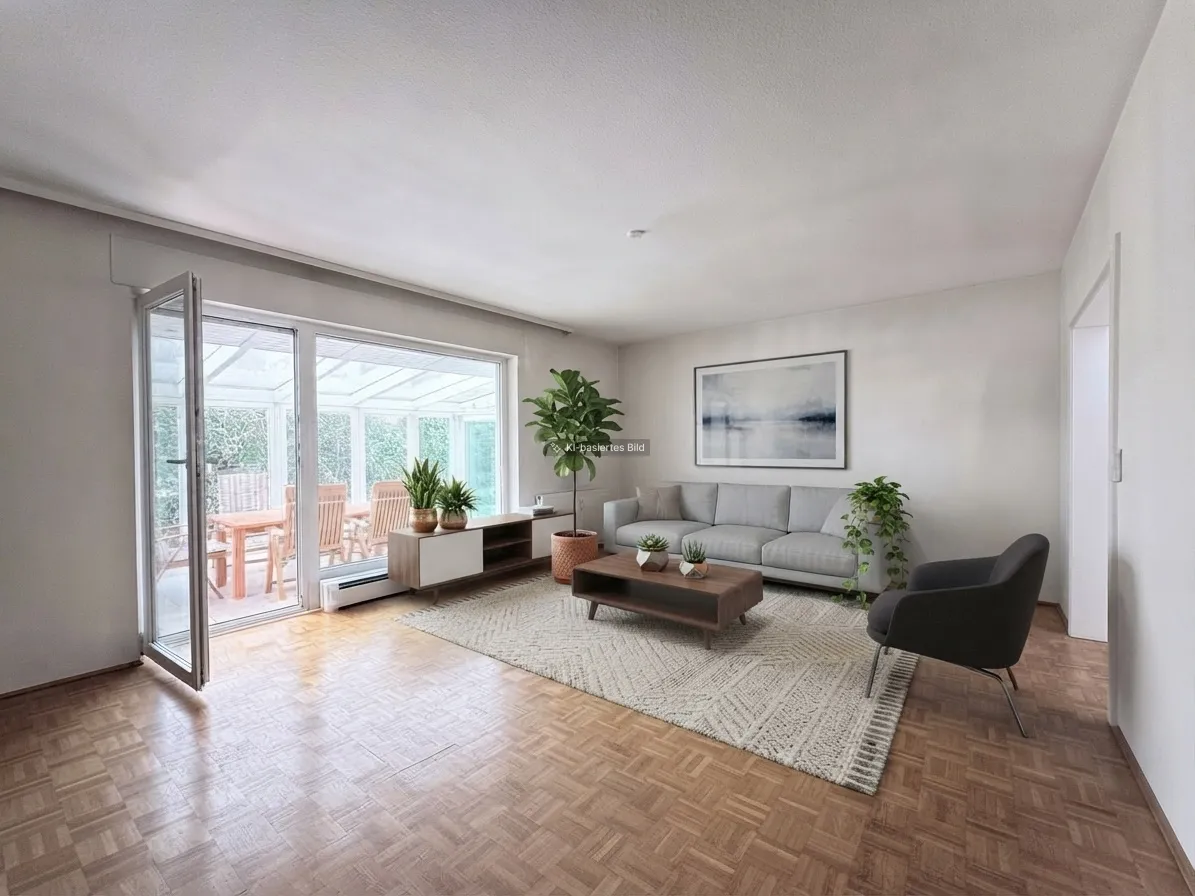 Wohnzimmer mit Wintergarten KI