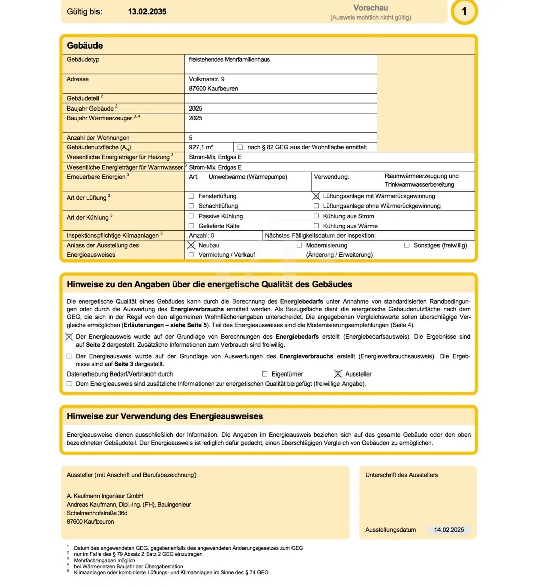 Energieausweis Vorschau MFH Volkarstr.