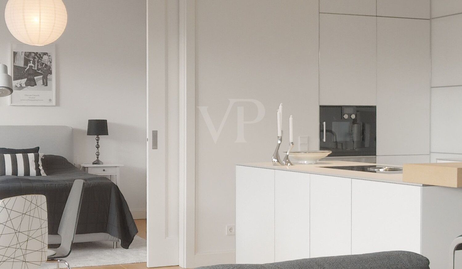 Blick zur Küche und zum Gästezimmer