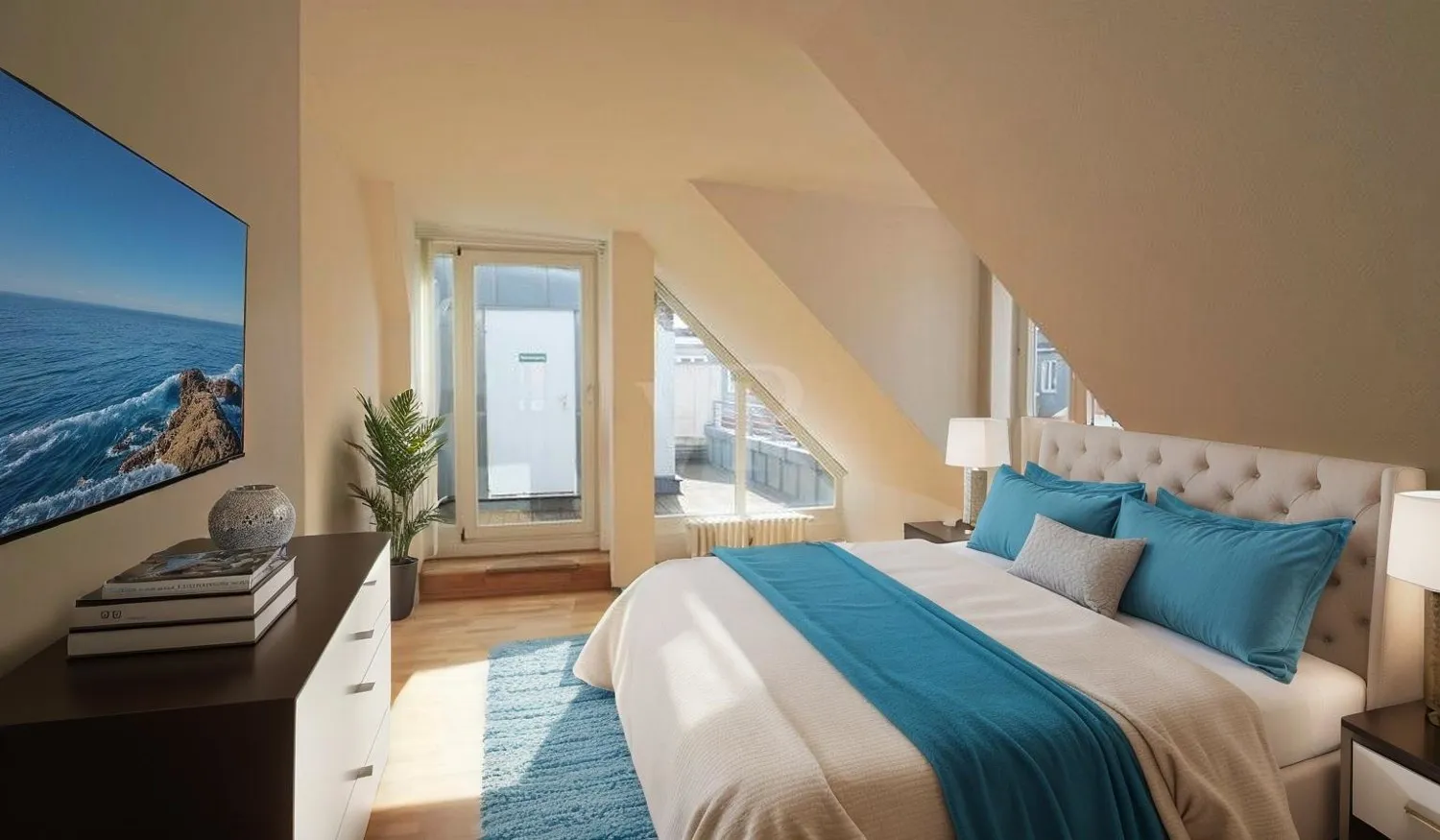 Schlafzimmer mit Ausgang zur Terrasse