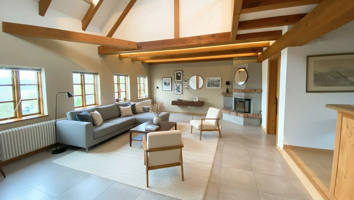 Wohnbereich mit Kamin im OG