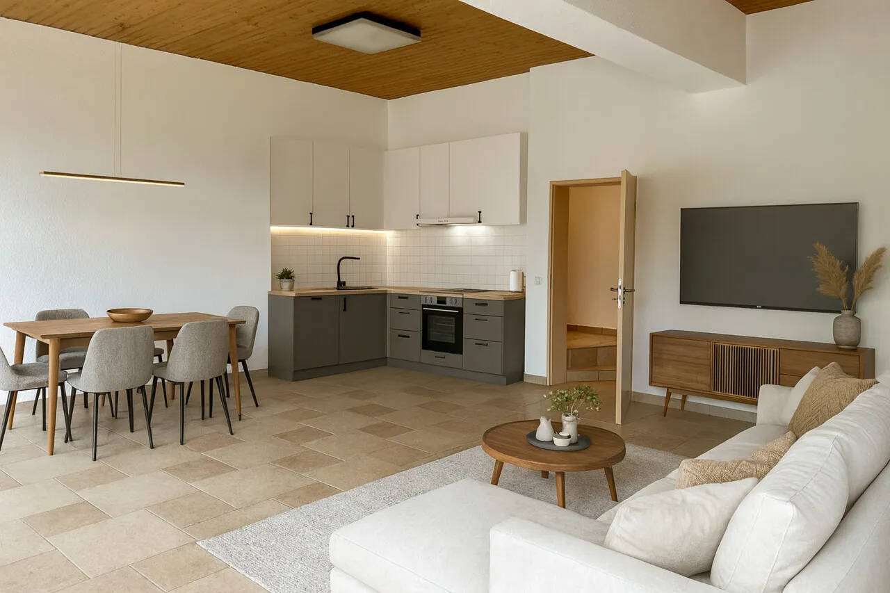 Mustermöblierung Wohn- und Essbereich