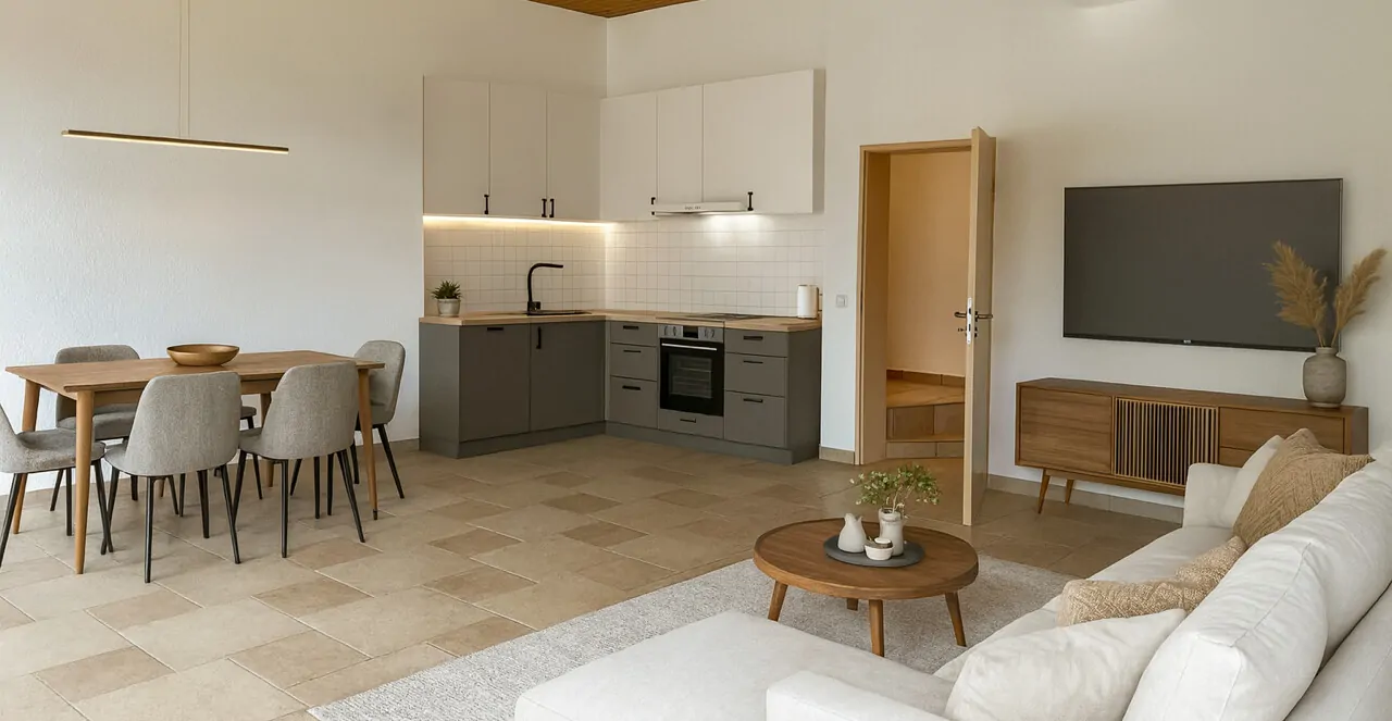 Mustermöblierung Wohn- und Essbereich