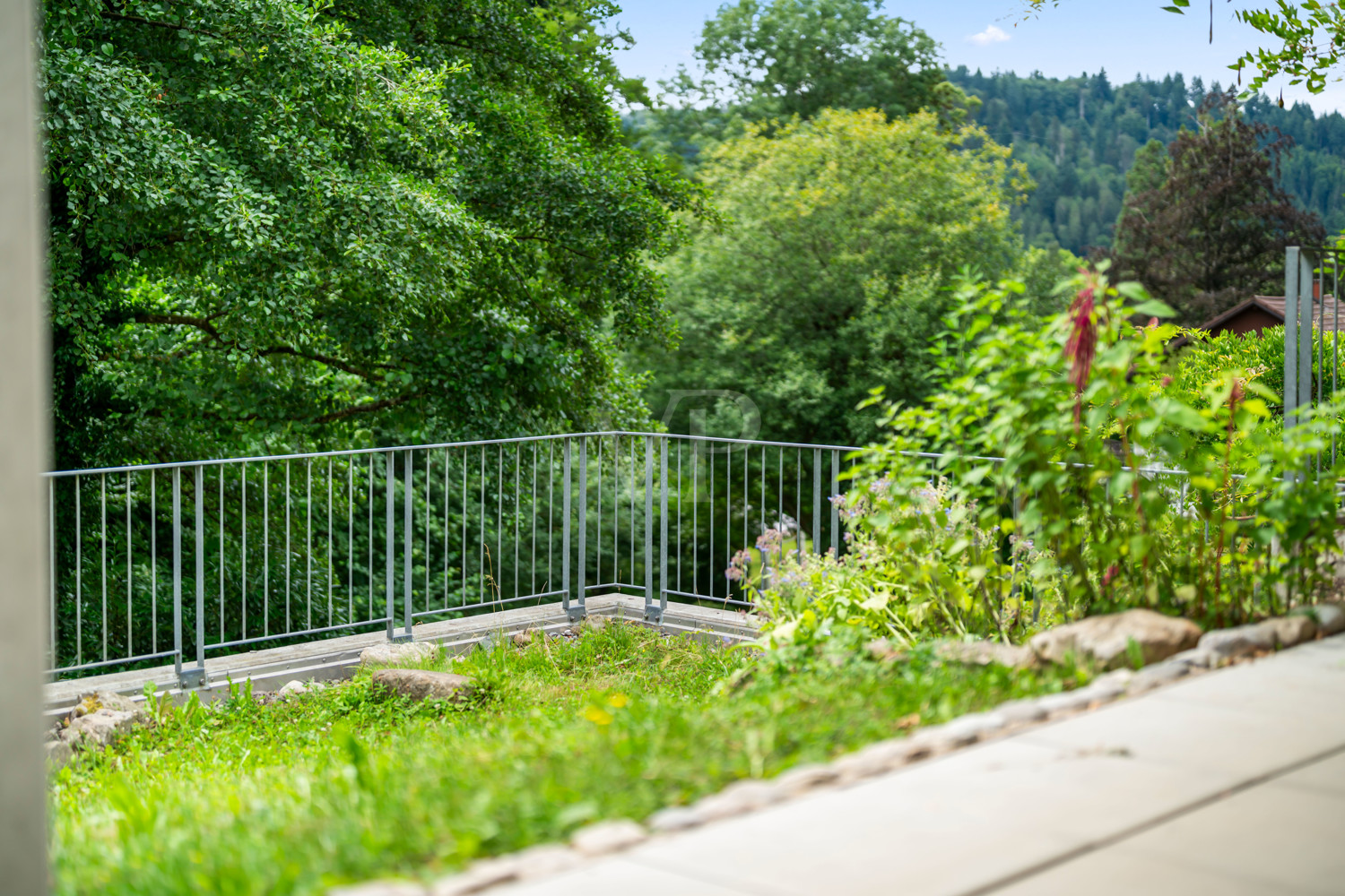 Blick von der Terrasse ins Grüne