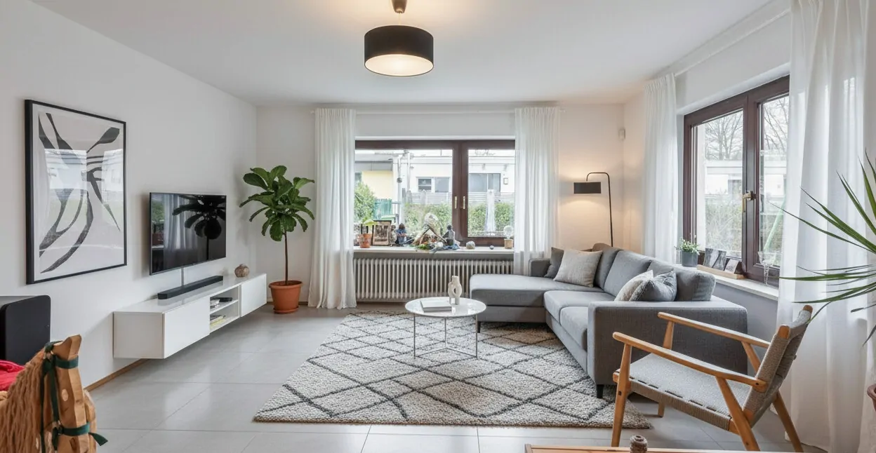 Wohnzimmer Einrichtung KI generiert