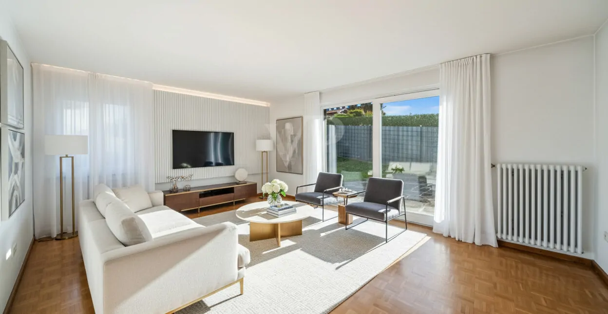 Wohnzimmer mit Zugang auf die Terrasse-Visualisierung