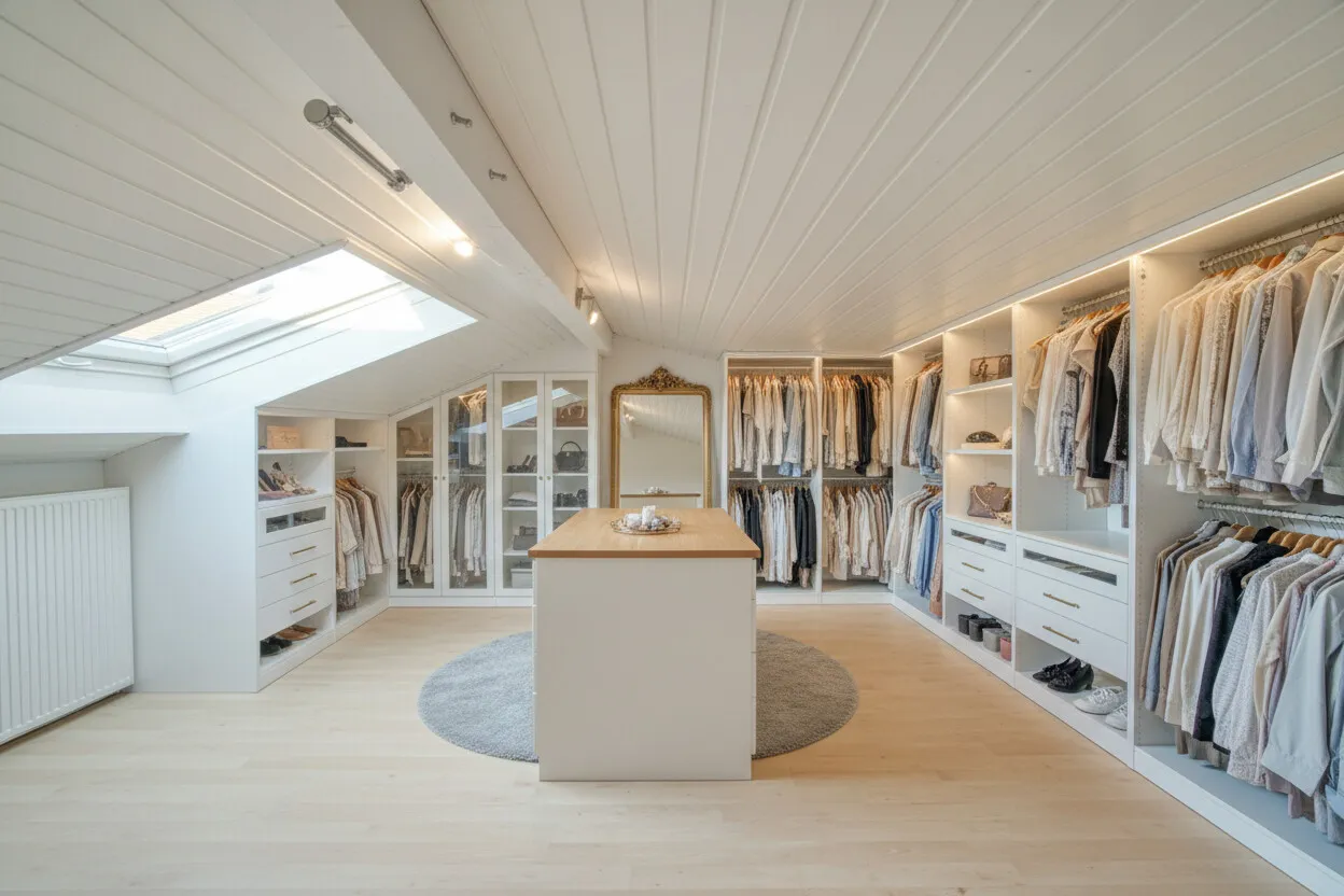 Mögliche Nutzung des Nebenraums als Ankleide (KI-generiert)