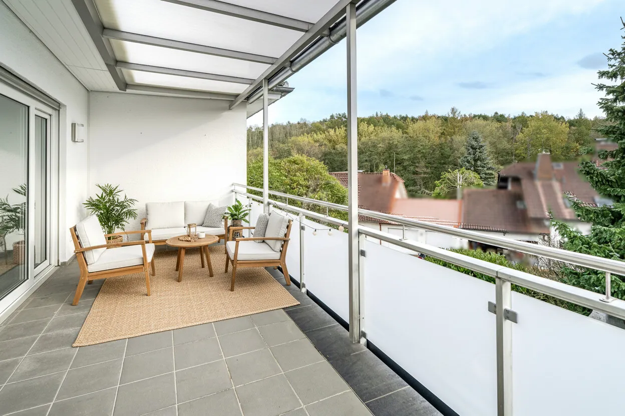 Überdachter Balkon mit Fernblick