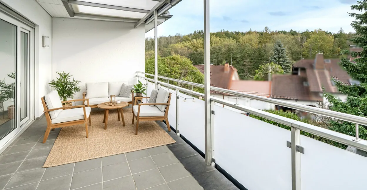 Überdachter Balkon mit Fernblick