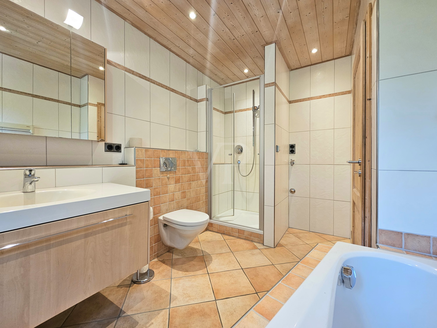 Tageslichtbad mit Wanne und Dusche