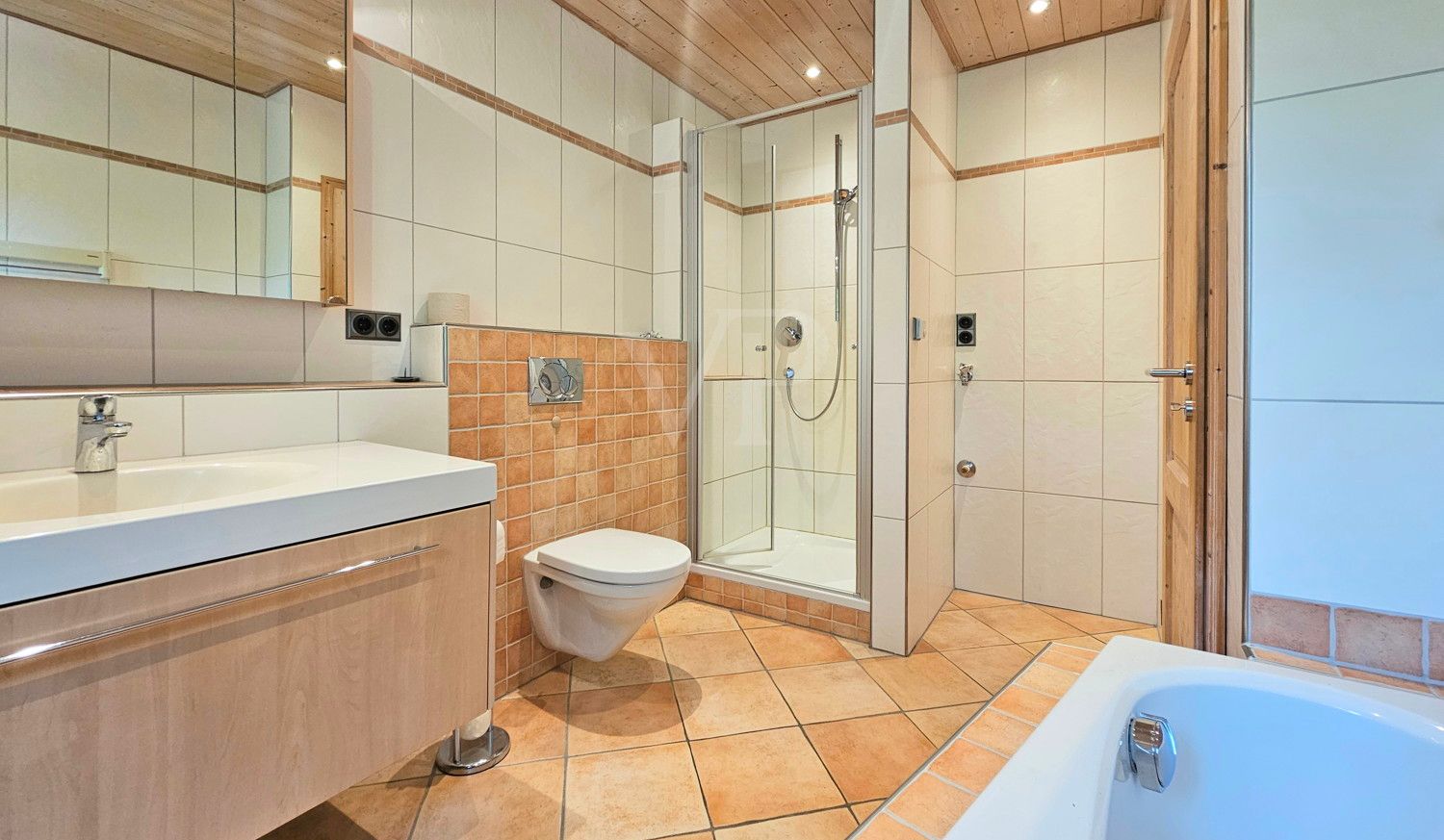 Tageslichtbad mit Wanne und Dusche