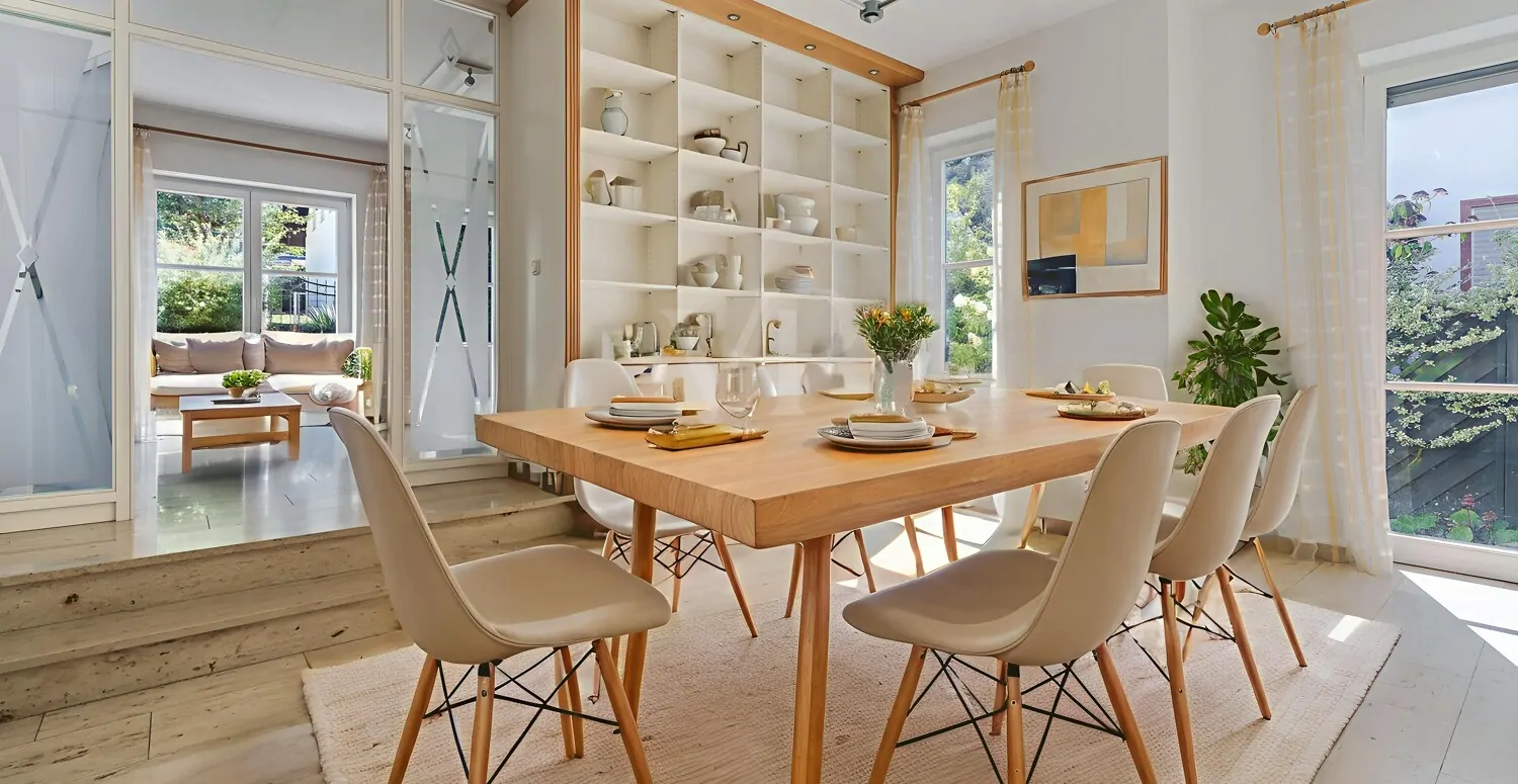 Beispielmöblierung als Essbereich im Vorderhaus