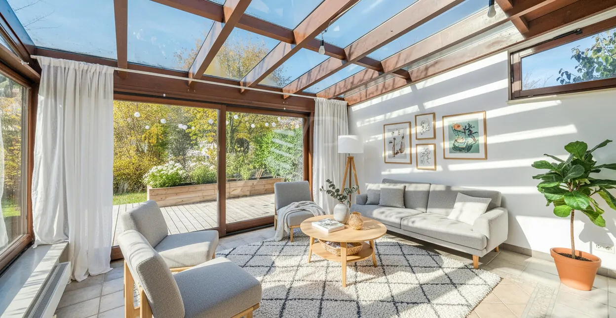 Wintergarten mit Gestaltungsbeispiel Terrasse