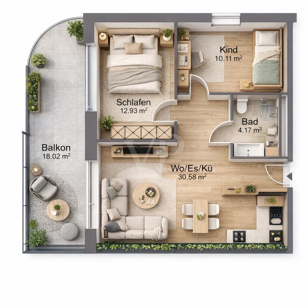 Grundriss 3 Zimmer Wohnung