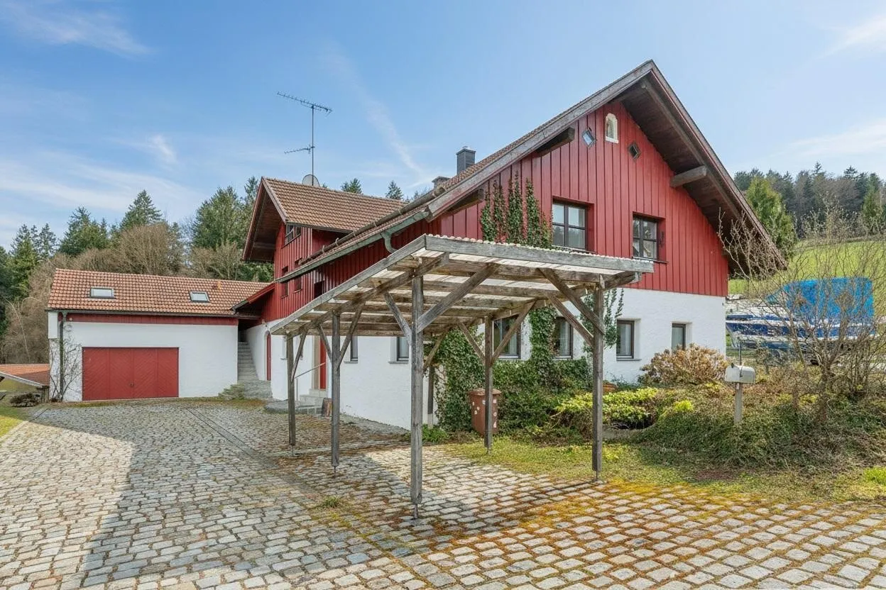 Haus mit Doppelgarage und Carport