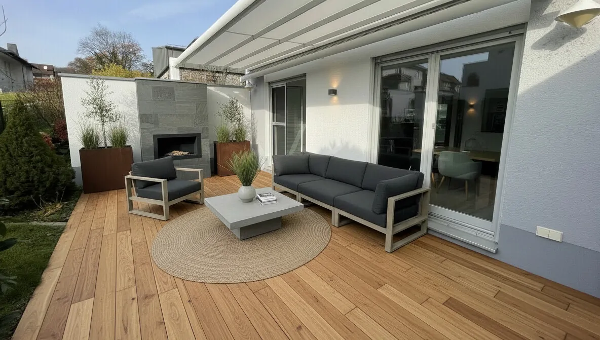 Terrasse Perspektive 1 mit Beipielmöblierung