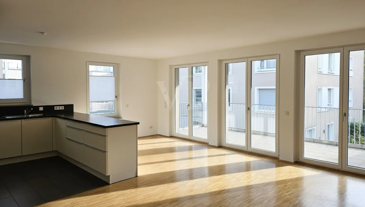 Wohnzimmer mit EInbauküche