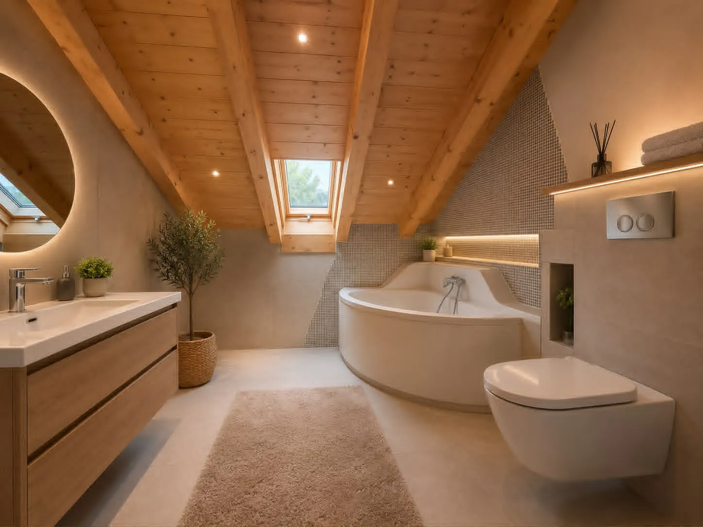 Badezimmer Dachgeschoss-Idee unterstützt durch KI